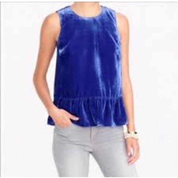 J Crew Blue Velvet Sleeveless Top - Picture 1 of 7